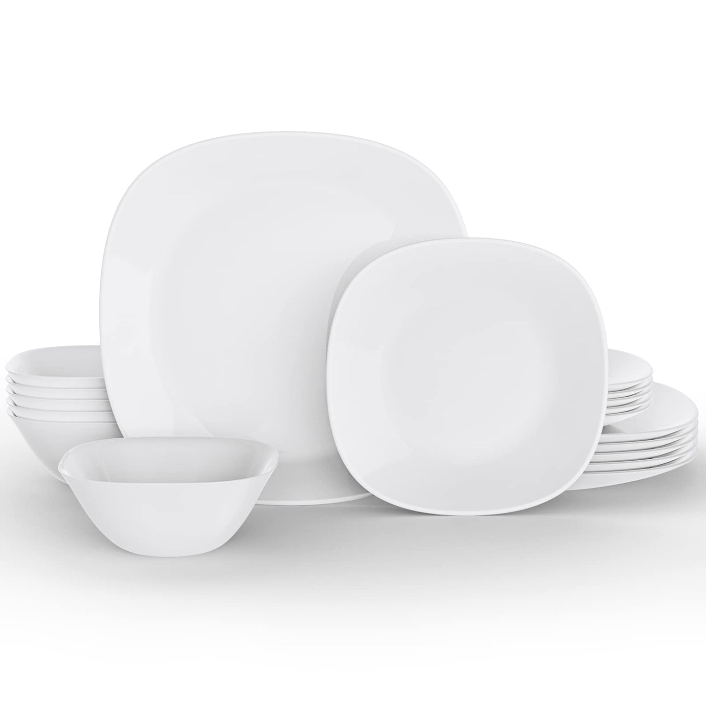 Dinnerware Set, MEKY 18-piece Opal Dishes Sets Service for 6,Square Plates and Bowls Set-White