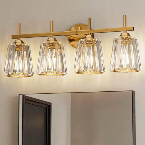 4-Light Crystal Bathroom Vanity Light Fixture Over Mirror