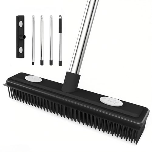 Rubber Broom with Squeegee for Pet Hair Removal