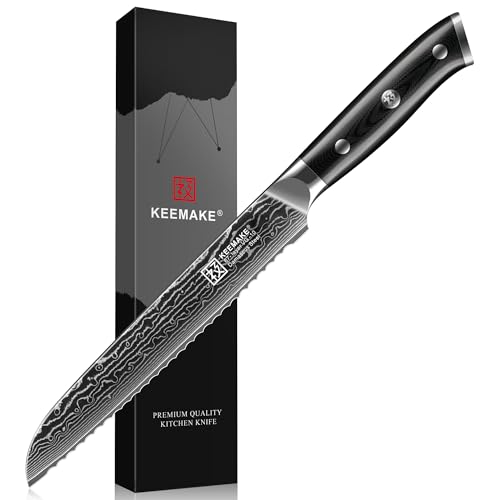 8-Inch Serrated Bread Knife Damascus Steel