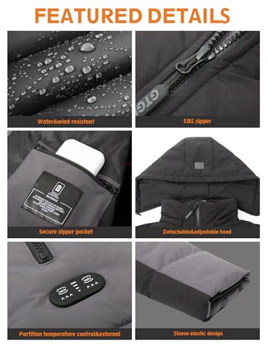 Heated Jacket with Detachable Hood, Waterproof