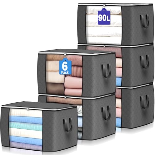 6 Pack 90L Clothes Storage Bags Organizers