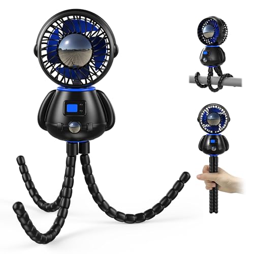 Portable Stroller Fan Clip-On, Flexible Tripod, Rechargeable