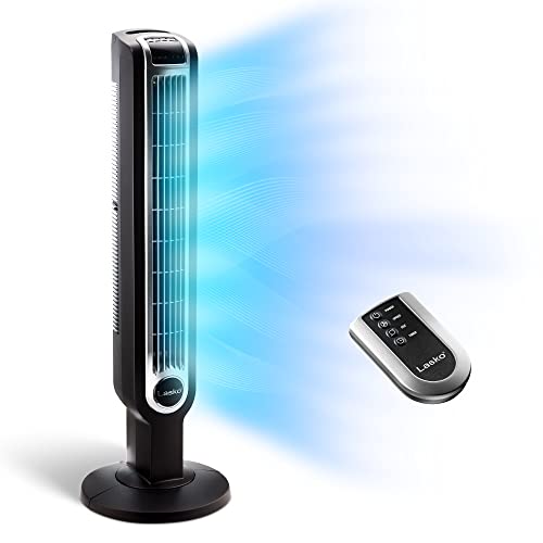 Lasko Oscillating Tower Fan, 3 Quiet Speeds, Timer, Remote Control, for Bedroom, Kitchen, Office, 36", Black, 2511