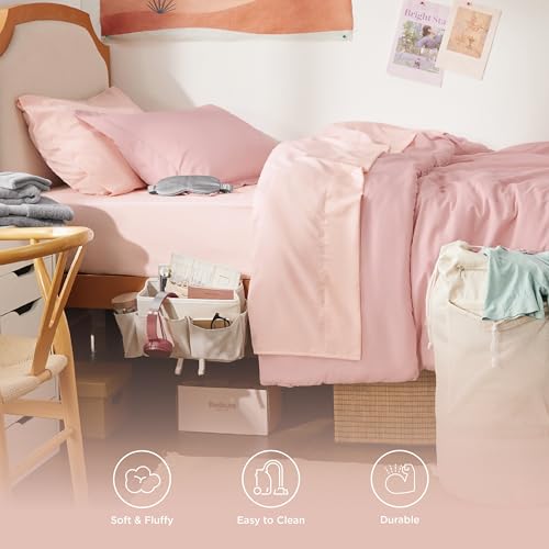 Bedsure Twin XL Comforter Set for College - 14 PCS Pink Dorm Bed Set, Bed in a Bag with Comforter, College Linens, Pillowcase & Sham, Towel, Mattress Protector, Bedside Caddy, Laundry Bag and Eye Mask