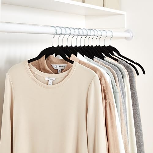 Amazon Basics Slim, Velvet, Non-Slip Shirt Clothes Hangers, Black/Silver - Pack of 100