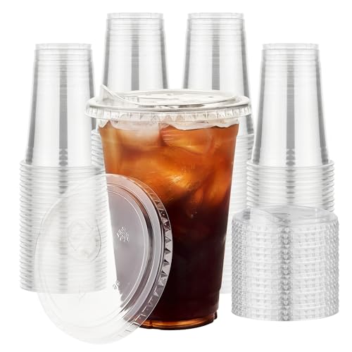 100 Pack 16 oz Plastic Cups with Sip Lids