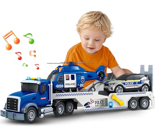 21-Inch Police Semi Truck Toy with Cars and Helicopter