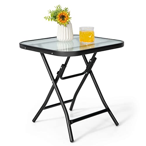 Giantex Folding Tempered Glass Patio Side Table