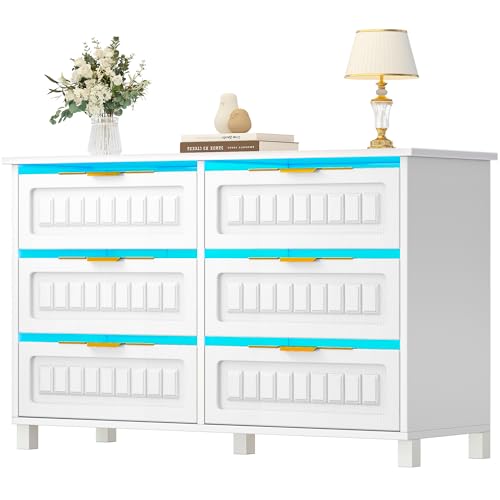 6-Drawer Dresser with Charging Station and LED Light