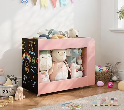 Toy Storage Organizer with Bookshelf and Chalkboard