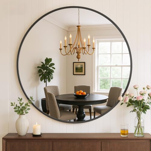 20 Inch Round Wall Mirror, Metal Frame, Vanity