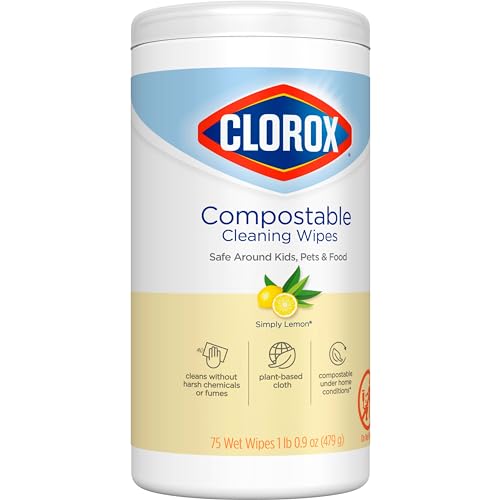 CLOROX Compostable Cleaning Wipes, Lemon Scent, 75 Count