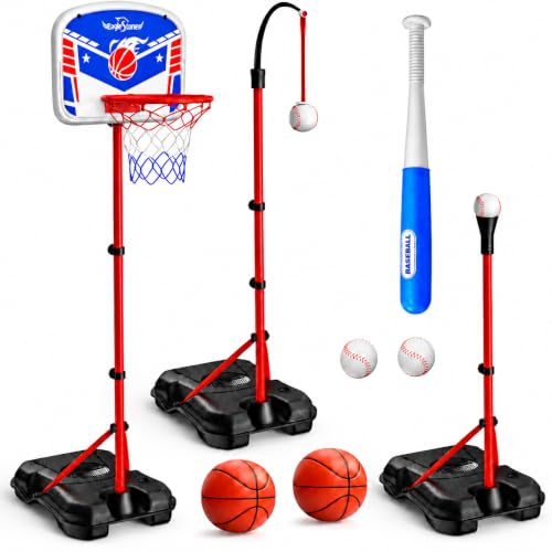 EagleStone 3-in-1 Kids Basketball and T-Ball Set