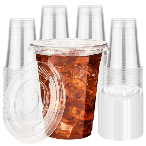 100 Pack 16 oz Disposable Iced Coffee Cups with Lids
