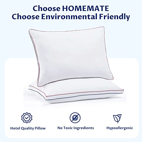 Homemate Bed Pillows for Sleeping - Standard Size(20"x26") Set of 2 Gusset Pillows Allergy Friendly Microfiber Shell Fluffy Down Alternative Filling Pillow Suitable Back Stomach or Side Sleepers