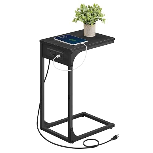 VASAGLE C-Shaped Side Table with Charging Station