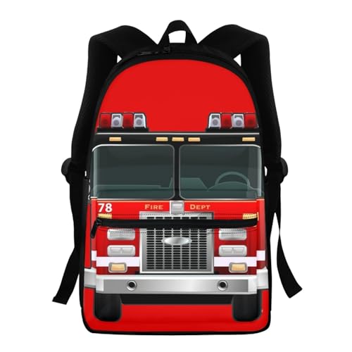 Cartoon Fire Truck Kids School Backpack with Front Pocket