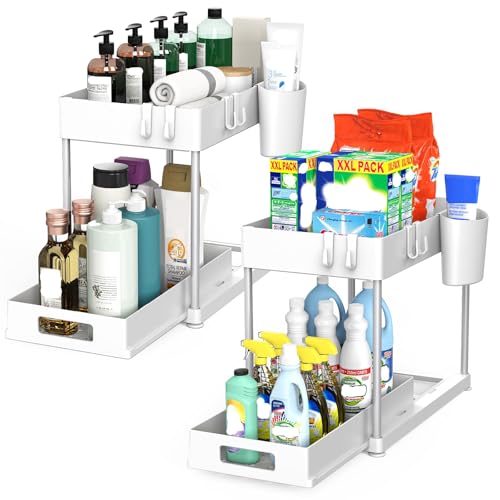 2 Pack Under Sink Organizer Sliding Drawer Shelf