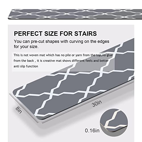 Non-Slip Stair Treads for Wooden Steps Stair Treads Carpet Indoor, 15 pcs 8 * 30 inch, Rubber Backing Repeated Use No Glue Quick-Dry Machine Washable, for Baby Pets, Grey Plaid