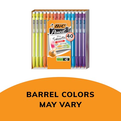 BIC Xtra-Smooth Mechanical Pencils with Erasers (MPCE40-BLK), Bright Edition Medium Point (0.7mm), 40-Count Pack, Bulk Mechanical Pencils for School, Perfect Teacher Appreciation Gifts