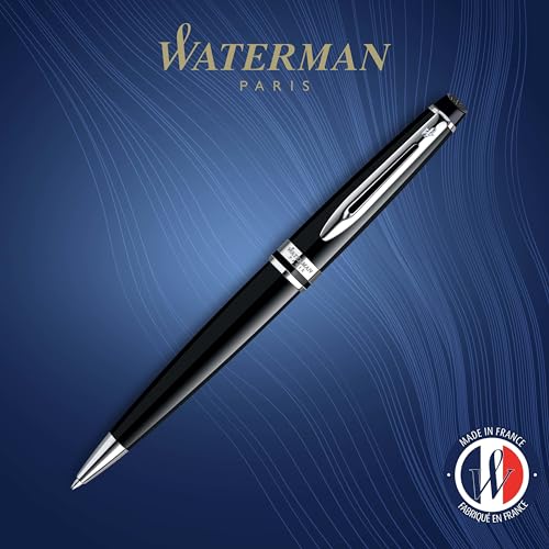 Waterman Expert Ballpoint Pen Gloss Black with Chrome Trim Medium Tip Blue Ink Gift Box