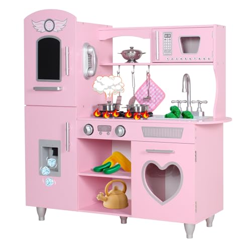 Kids Wooden Play Kitchen Set with LED and Sounds