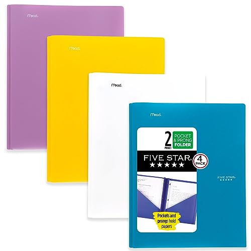 4 Pack Five Star Plastic 2 Pocket Folders with Prongs