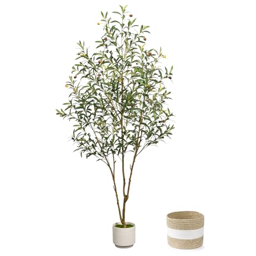 6FT Artificial Olive Tree with Planter and Basket