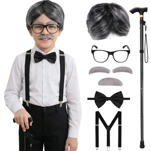 Old Man Grandpa Wig Costume for Kids and Adults