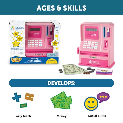 Learning Resources Pink ATM Bank Playset - 32 Pieces