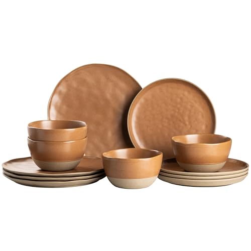 12 Piece Reactive Glaze Ceramic Dinnerware Set