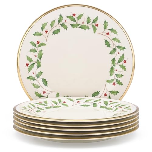 6 Piece Lenox Holiday Porcelain Dinner Plates Set