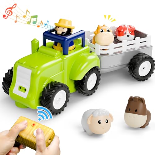 Remote Control Farm Tractor Toy with Animal Trailer