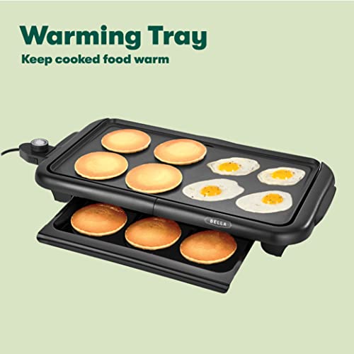 BELLA Electric Griddle with Warming Tray - Smokeless Indoor Grill, Nonstick Surface, Adjustable Temperature & Cool-touch Handles, 10" x 18", Copper/Black