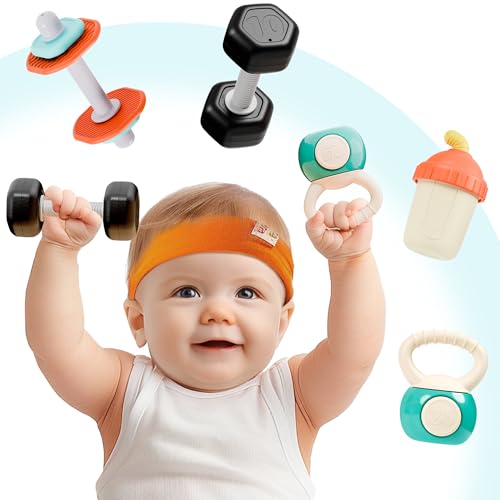 4 Pack Baby Rattle Teether Dumbbell Toys