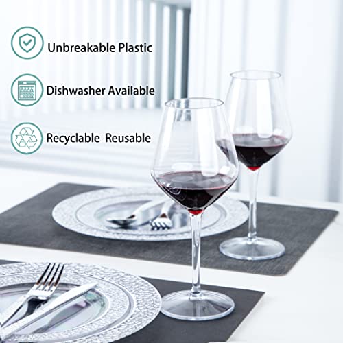 Ciaell 6 Pack Plastic Wine Glasses - 15OZ Unbreakable Wine Glasses, Tritan Wine Glasses with Stem - Disposable Stemmed Wine Glasses Perfect for Parties & Weddings & Poolside & Outdoors & Camping