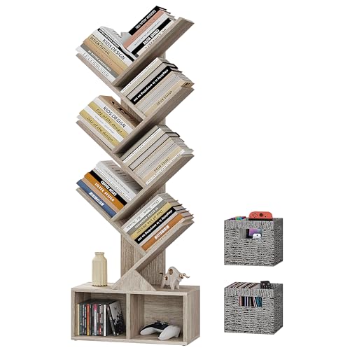6 Tier Tree Bookshelf with Storage Cabinet Organizer
