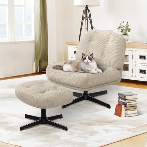 Swivel Accent Chair with Ottoman for Bedroom, Living Room