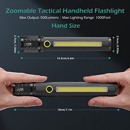 GeeRic LED Tactical Flashlight, 2 Pack Handheld Flashlights 3 Modes, Zoomable Adjustable Lightweight Pocket Size Bright Flashlights, 6.3 Inches Black