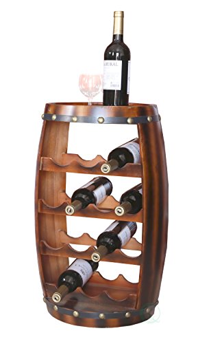 14 Bottle Wooden Barrel Wine Rack