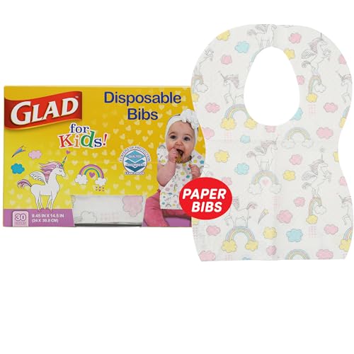 30 Count Glad Unicorn Disposable Paper Bibs