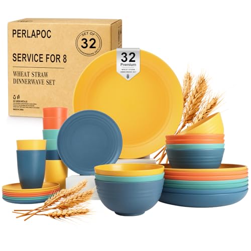 32 Piece Wheat Straw Dinnerware Set Plates Bowls Cups