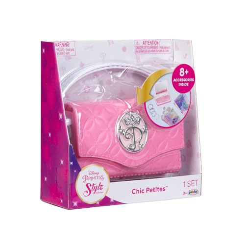 Disney Princess Style Collection Girls Purse Pretend Play Chic Petite Bag D - Mini Soft Vinyl handbag for Girls with 5+ Accessories for Girls Ages 3 and Up