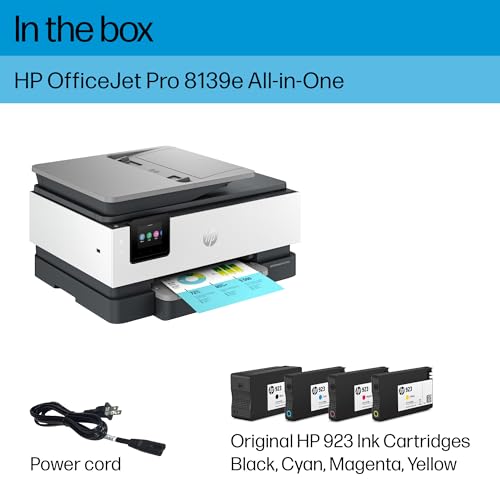 HP OfficeJet Pro 8139e Wireless All-in-One Color Inkjet Printer, Print, scan, Copy, fax, ADF, Duplex Printing Best-for-Home Office, 1 Year of Instant Ink Included (40Q51A)