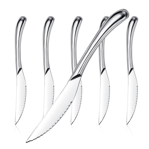 6 Pack Steak Knives Set, Serrated Stainless Steel
