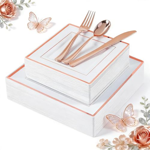 125 Piece Disposable Plastic Plates and Silverware Set