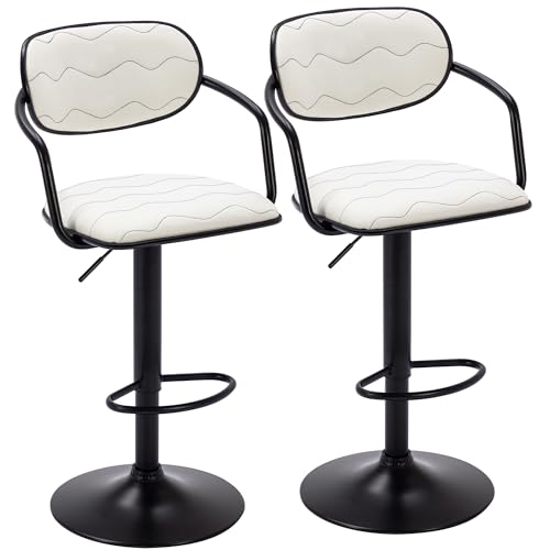 Adjustable Swivel Bar Stools Set of 2 with Back and Arm