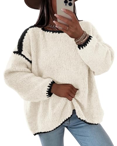 Oversized Chunky Knit Crew Neck Sweater Pullover Women
