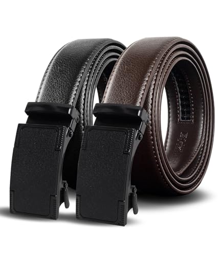 2 Pack Leather Ratchet Belts for Men No Holes